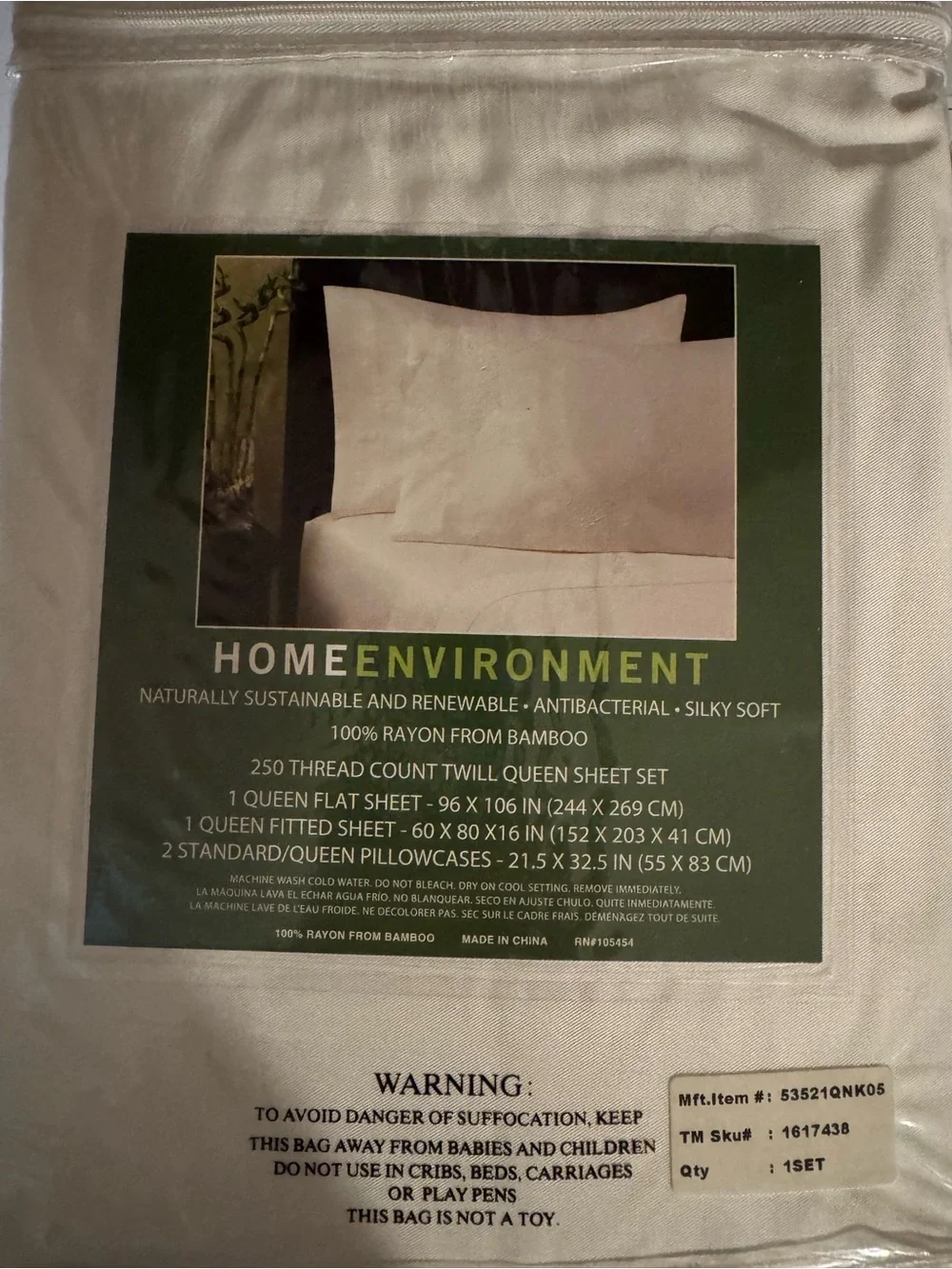 Home Environment Queen Bamboo Rayon Sheet Set in White/Taupe